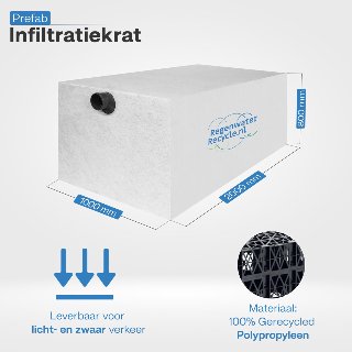 Prefab infiltratiekrat 1600 liter, 2x aansluiting 110mm, L1000 x B2000 x H800mm
