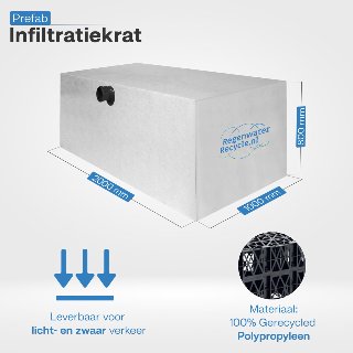 Prefab infiltratiekrat 1600 liter, 2x aansluiting 110mm, L2000 x B1000 x H800mm