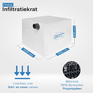 Prefab infiltratiekrat 800 liter, 2x aansluiting 110mm, L1000 x B1000 x H800mm