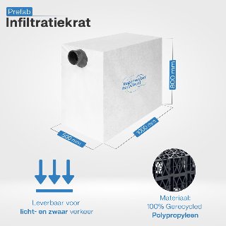 Prefab infiltratiekrat 400 liter, 2x aansluiting 110mm, L500 x B1000 x H800mm
