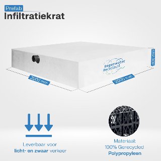 Prefab infiltratiekrat 1600 liter, 2x aansluiting 110mm, L2000 x B2000 x H400mm