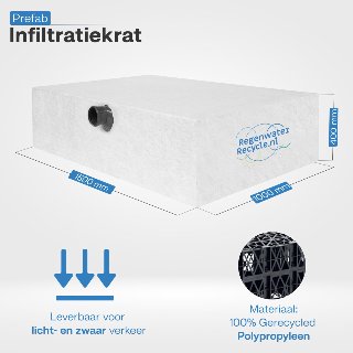 Prefab infiltratiekrat 600 liter, 2x aansluiting 110mm, L1500 x B1000 x H400mm